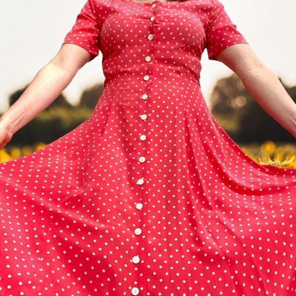 RARE Vintage J. Peterman Company '40s Style Silk Polka-Dot Dress - Picture 4 of 16